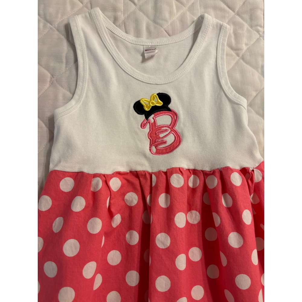Sweet "B" Monogram Minnie Mouse‎ Birthday Girl Polka Dot Dress White Pink Size 6